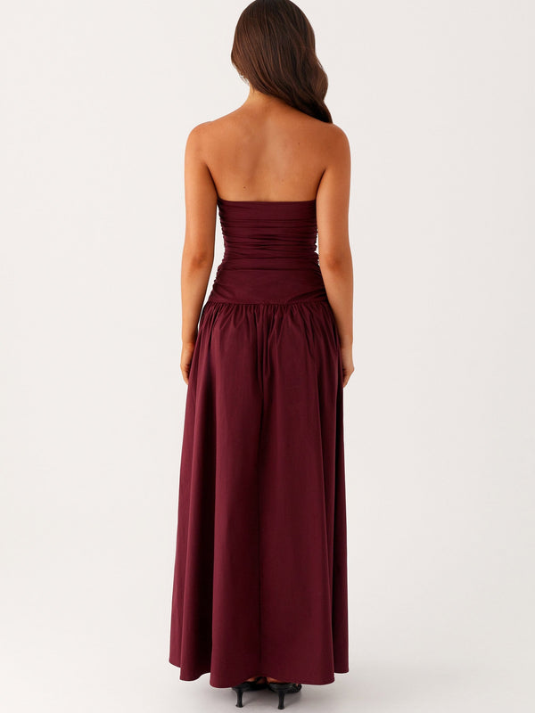 Burgundy Strapless Maxi Dress
