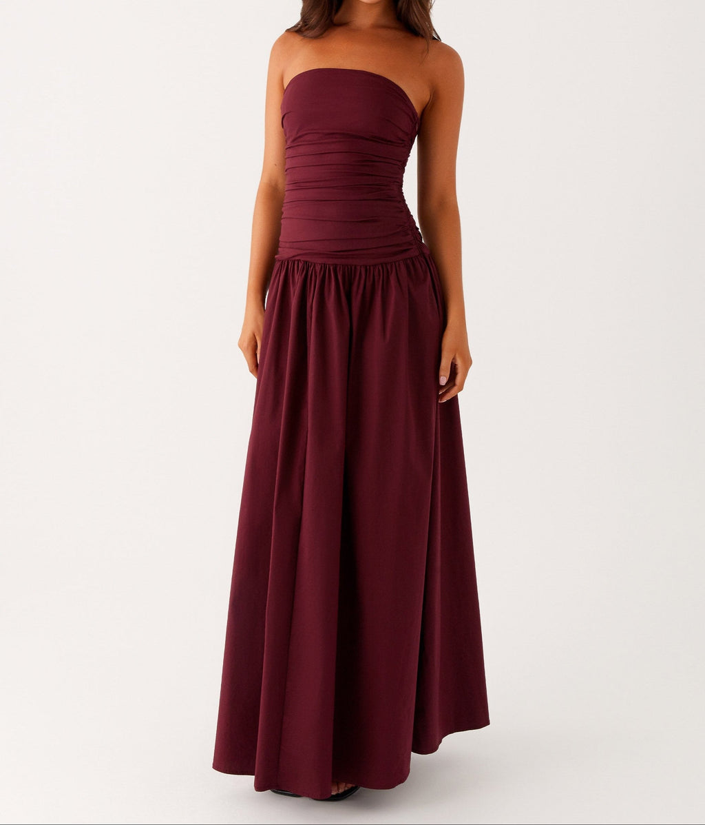 Burgundy Strapless Maxi Dress