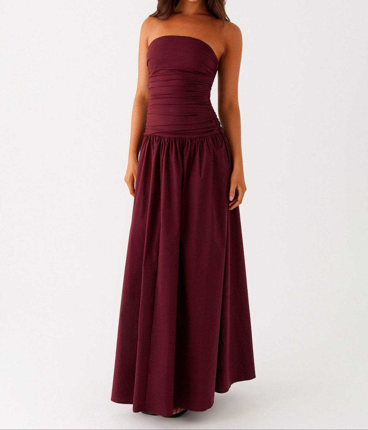 Burgundy Strapless Maxi Dress