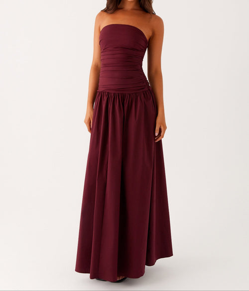 Burgundy Strapless Maxi Dress