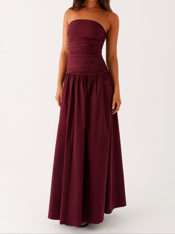 Burgundy Strapless Maxi Dress