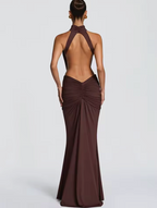 Chocolate Cut-Out Halter Maxi Dress