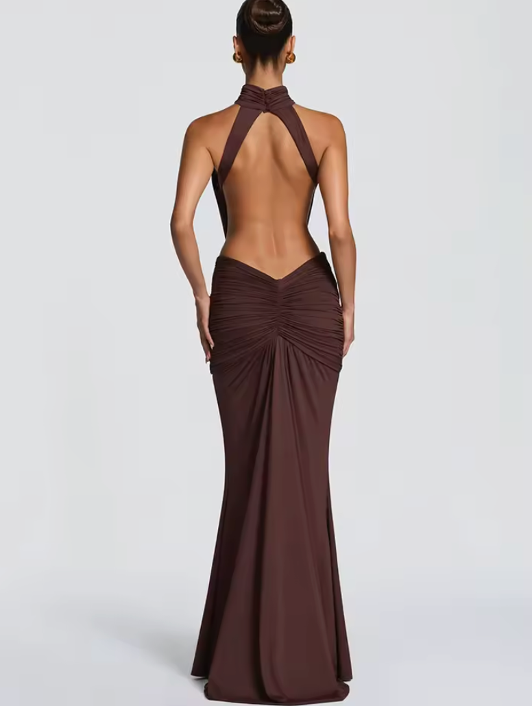 Chocolate Cut-Out Halter Maxi Dress