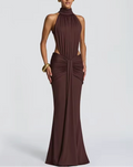 Chocolate Cut-Out Halter Maxi Dress
