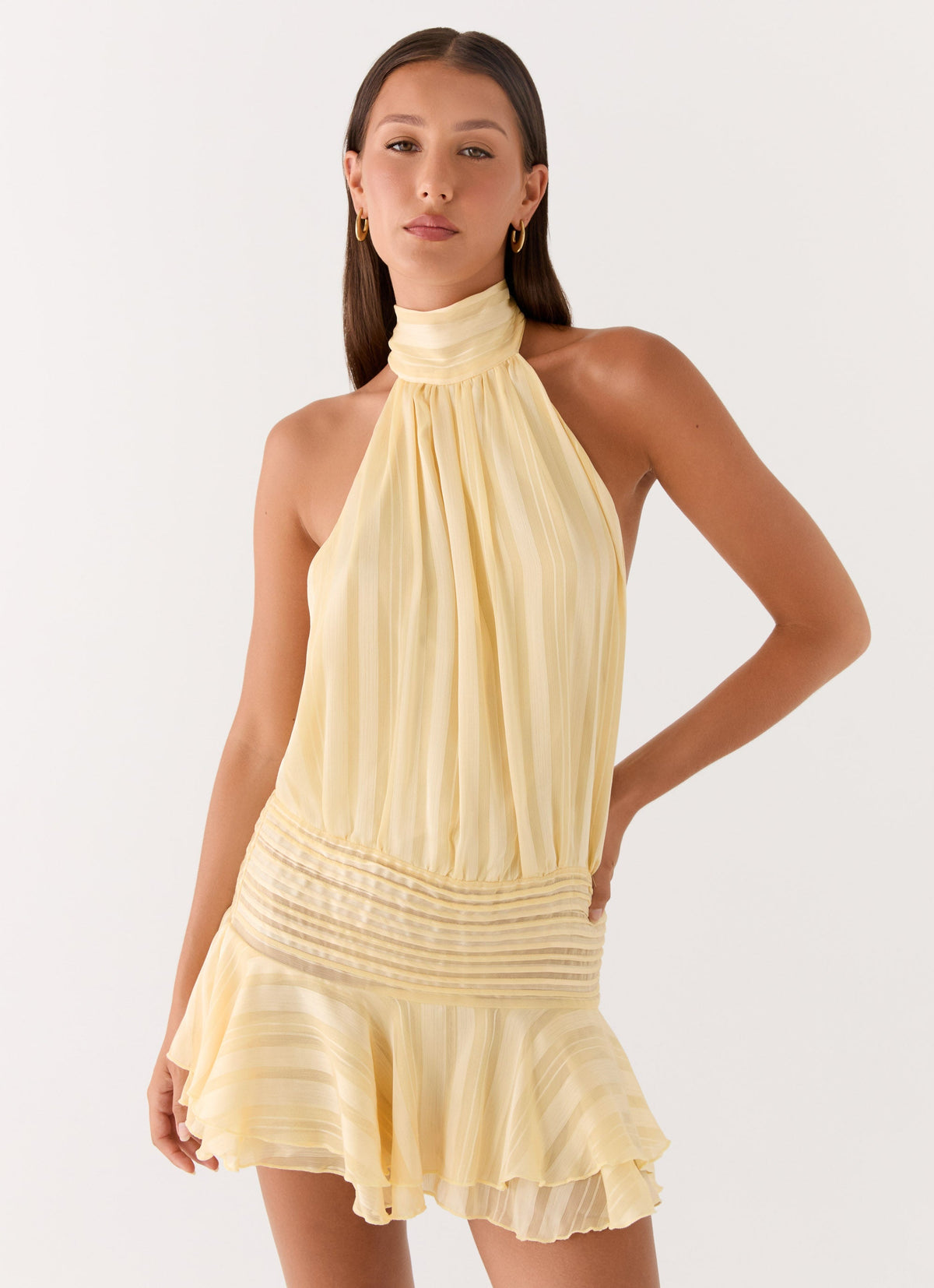 Butter Yellow Pleated Mini Dress