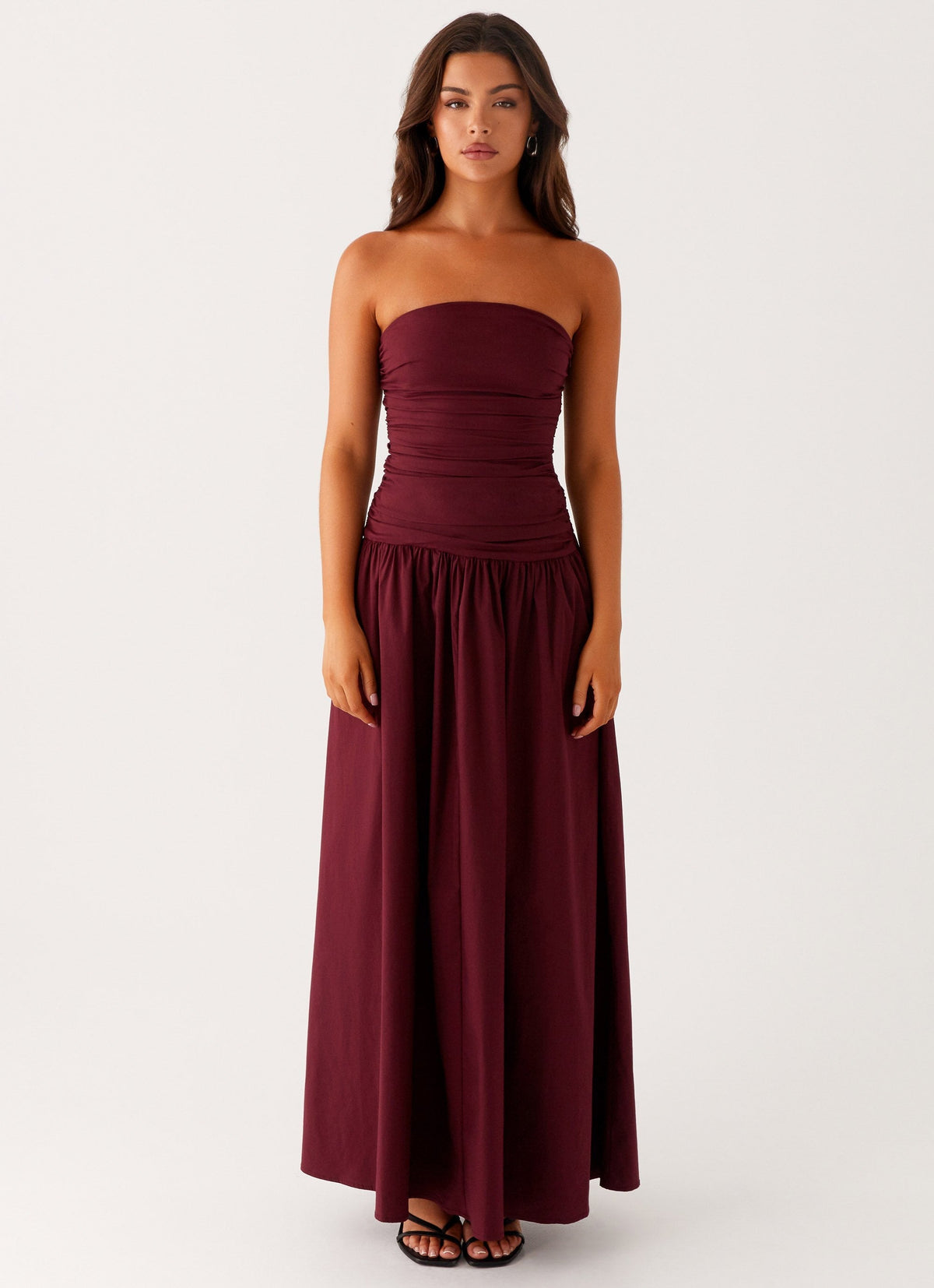Burgundy Strapless Maxi Dress