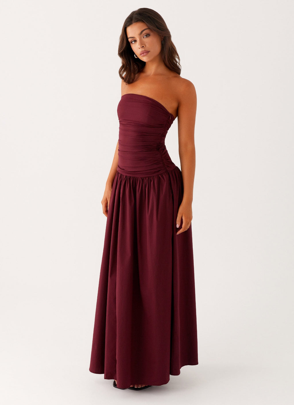 Burgundy Strapless Maxi Dress