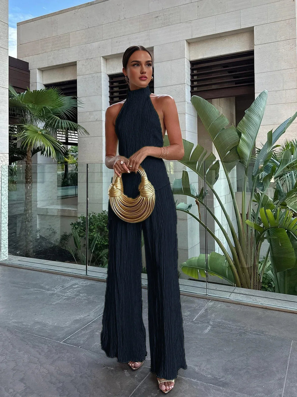 Pleated Halter Set