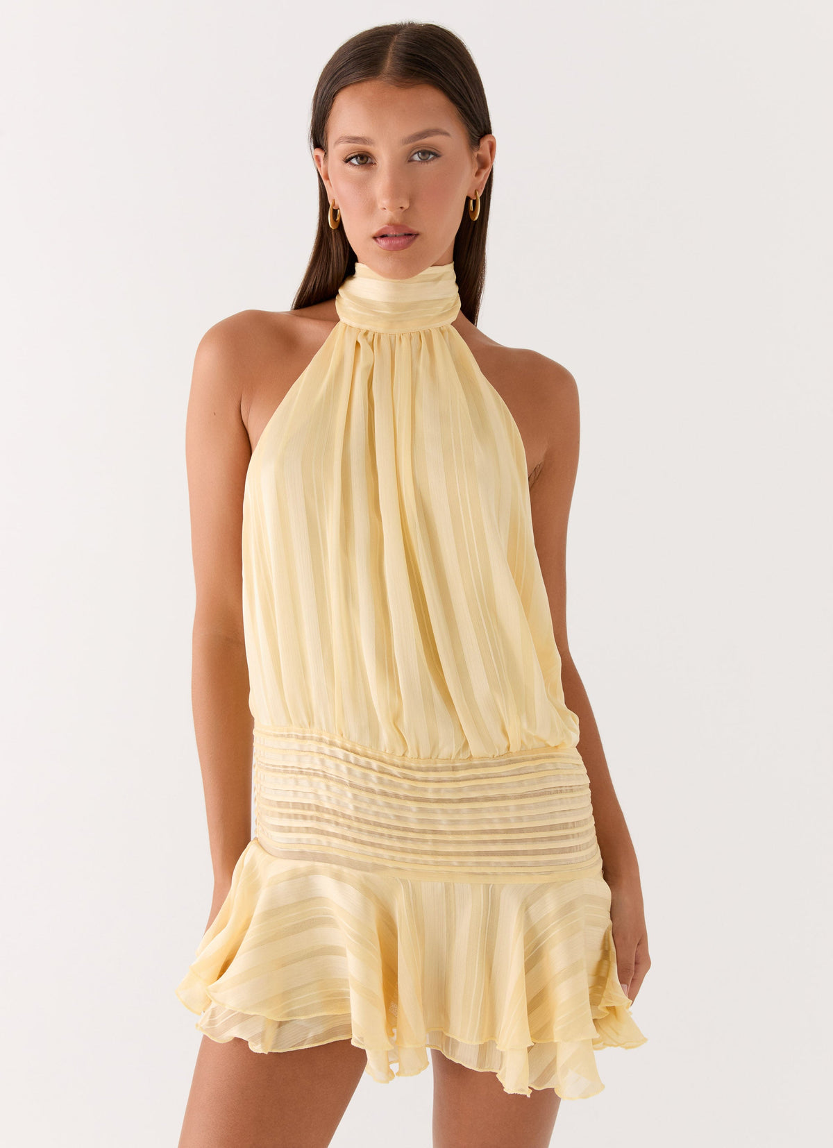 Butter Yellow Pleated Mini Dress