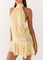 Butter Yellow Pleated Mini Dress